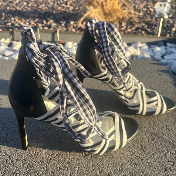 Gianni Bini Black and White Abrianna Gingham Lace-up Stiletto Sandals - Picture 7 of 14